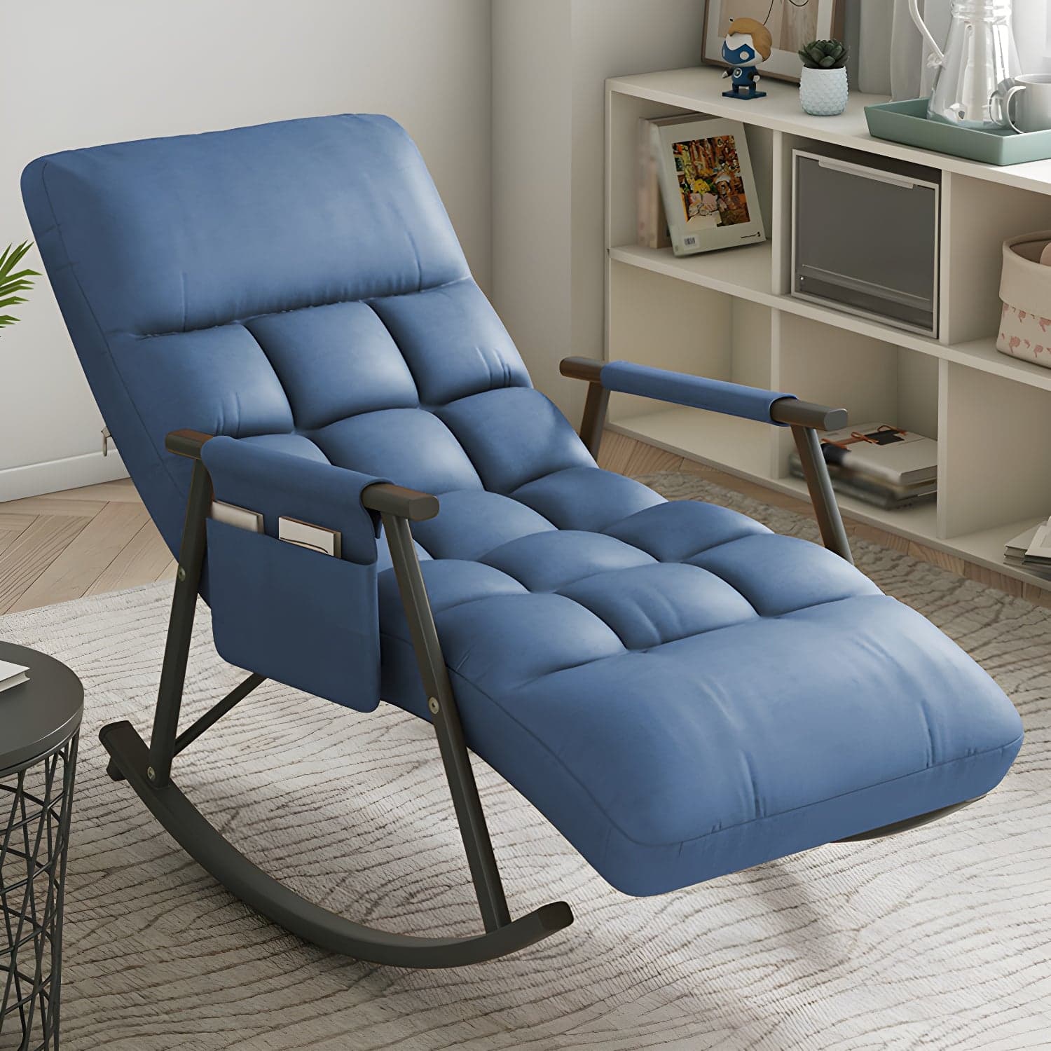 Faux Leather Rocking Chair Modern Style Rocker Chair with Storage thumbnail 2