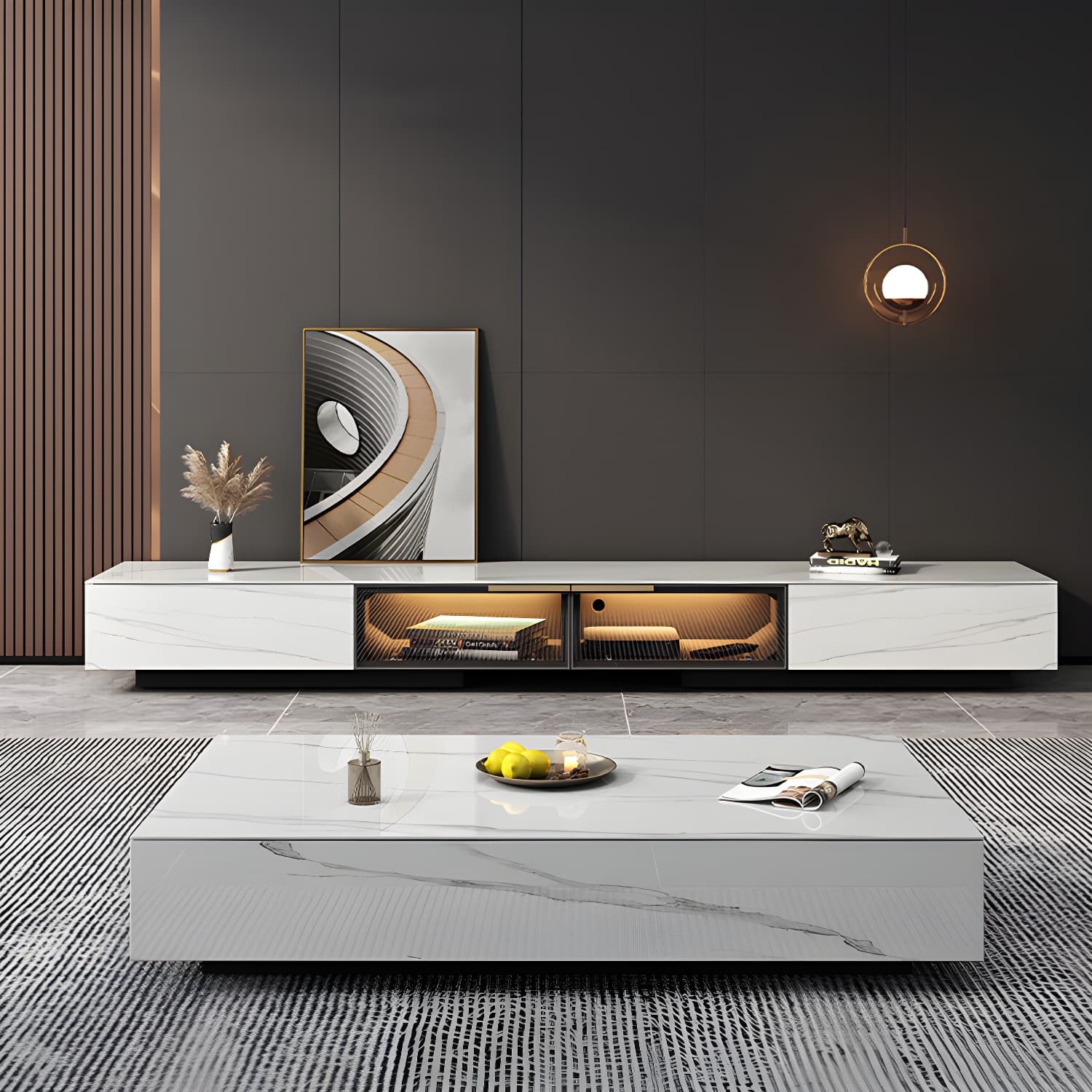 Stone TV Stand Console Contemporary Media Console with Drawers thumbnail 4