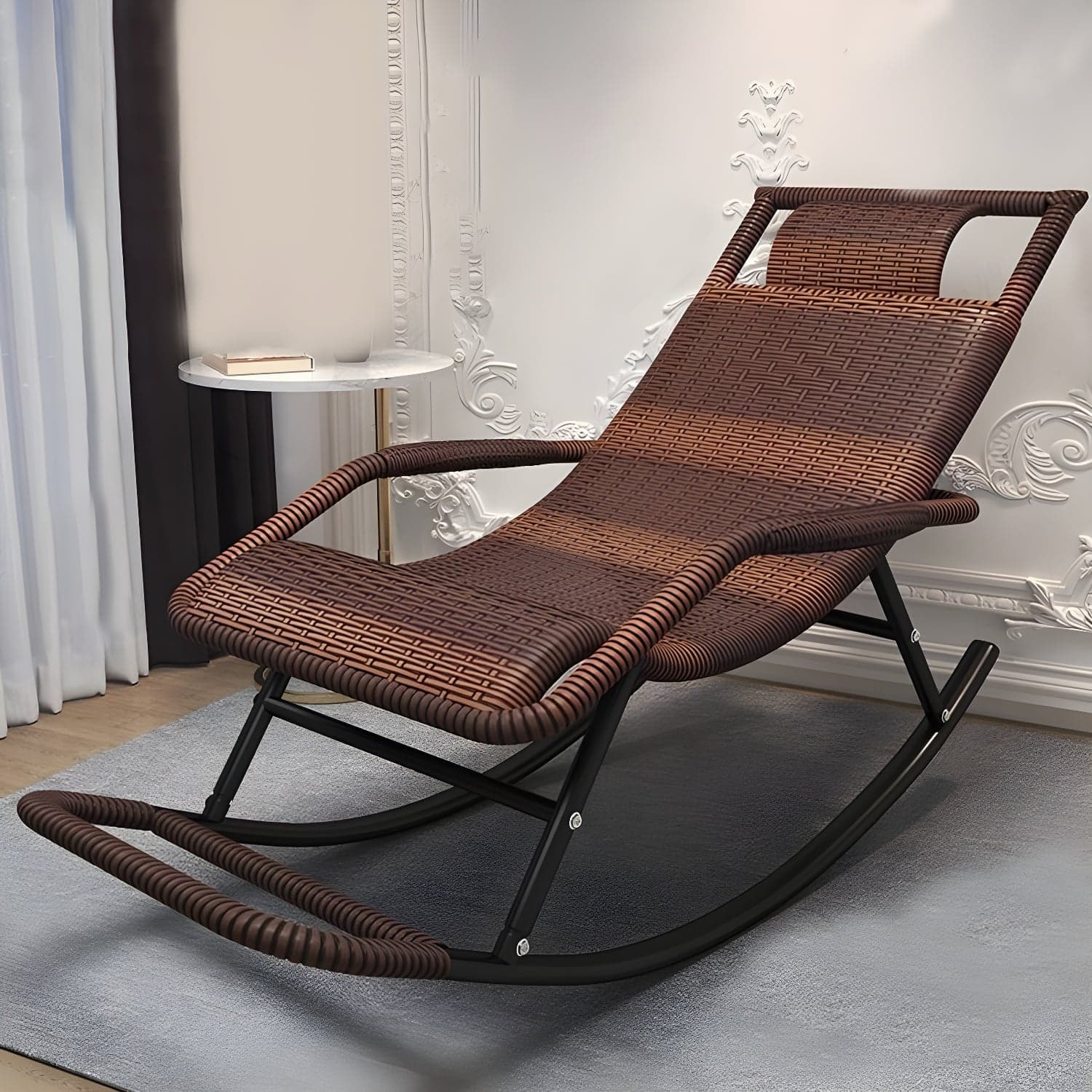 Contemporary Woven Rope Rocker Chair Wicker Rocking Chair for Home Decor thumbnail 7