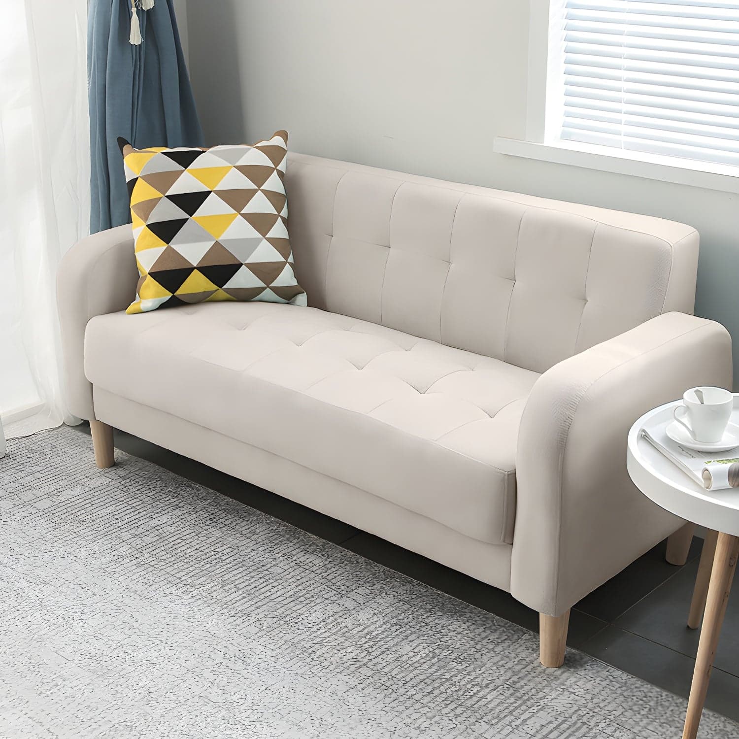 Tufted Fabric Sofa with Four Wooden Legs Square Tufted Sofa for Bonus Room thumbnail 10