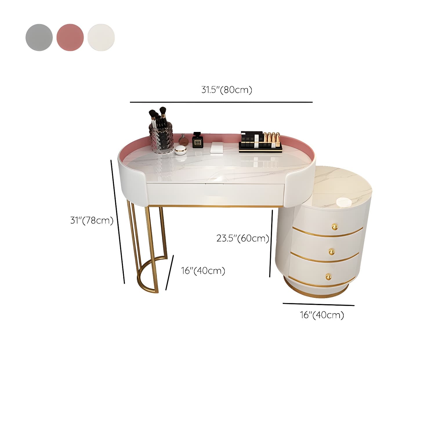 Contemporary Bedroom Metallic Lighted Mirror With Drawer Makeup Vanity Set thumbnail 20
