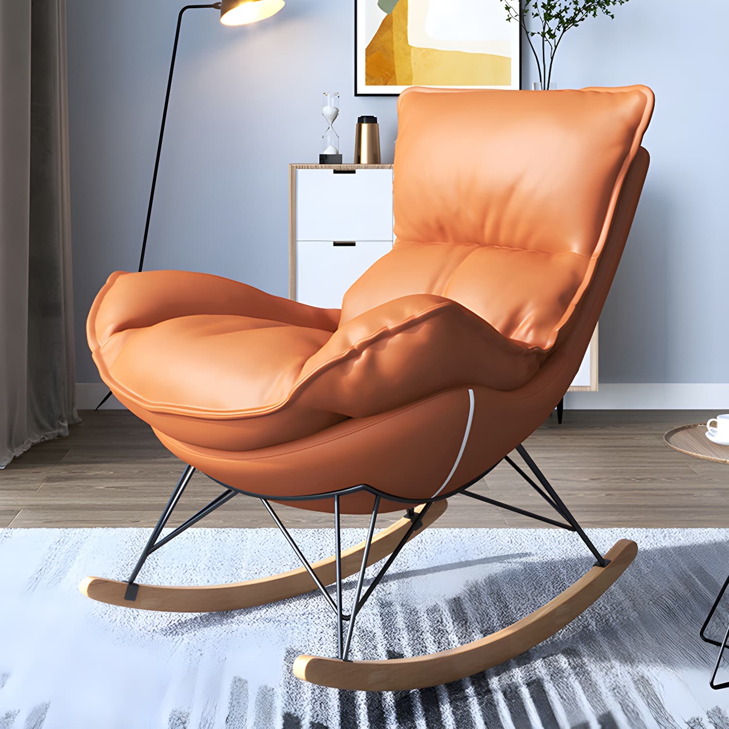 Contemporary Rocking Chair Solid Wood Rocker Chair with Removable Cushions thumbnail 16