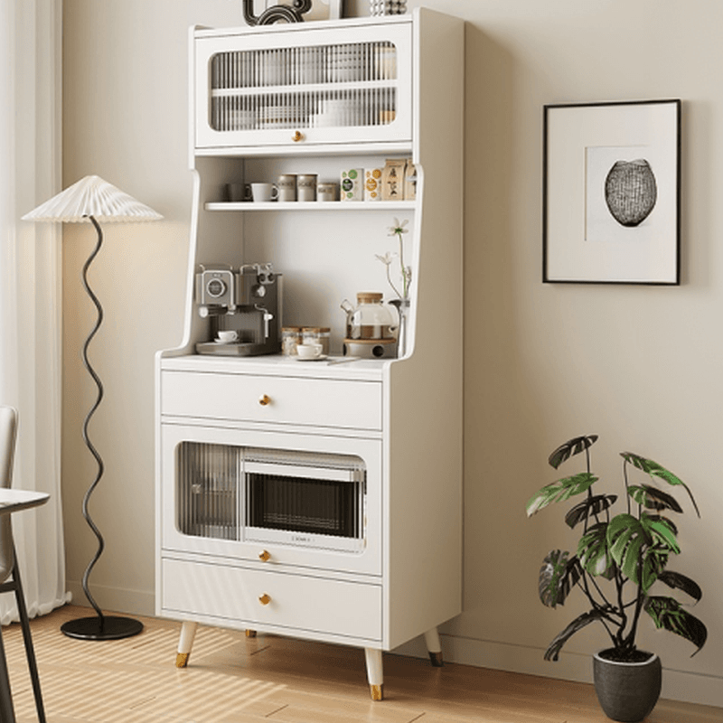 Simple Narrow Microwave Shelf Cabinet with 2 Drawers, Sintered Stone Countertop, Glazed Door, and Adjustable Shelving thumbnail 5