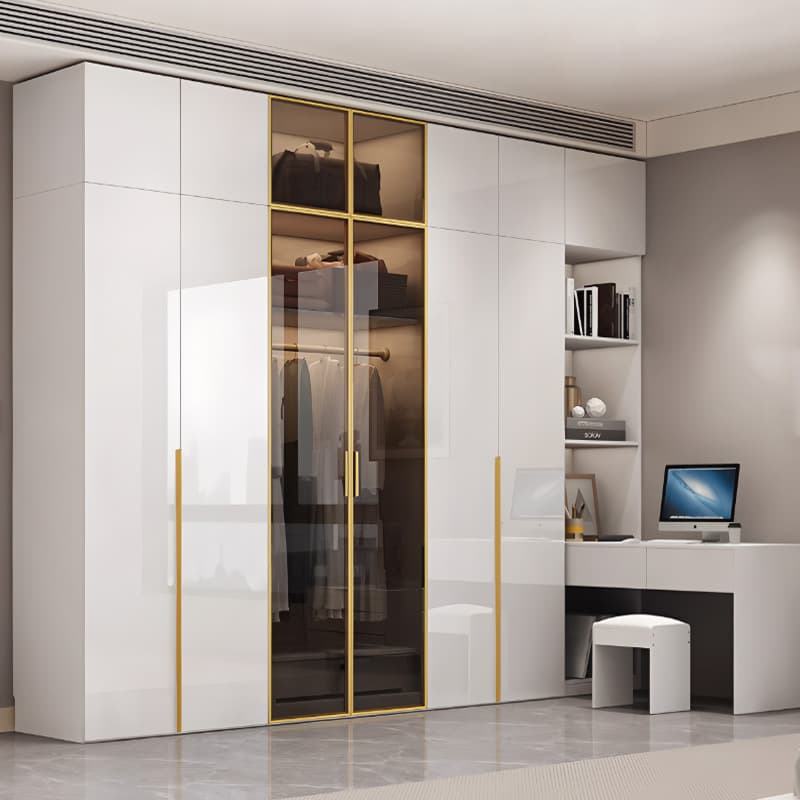 Chalk Minimalist Laminate Cabinet Armoire with Soft Close Drawer, Soft Close Door, Interior Shelves, and Clothing Rod thumbnail 2