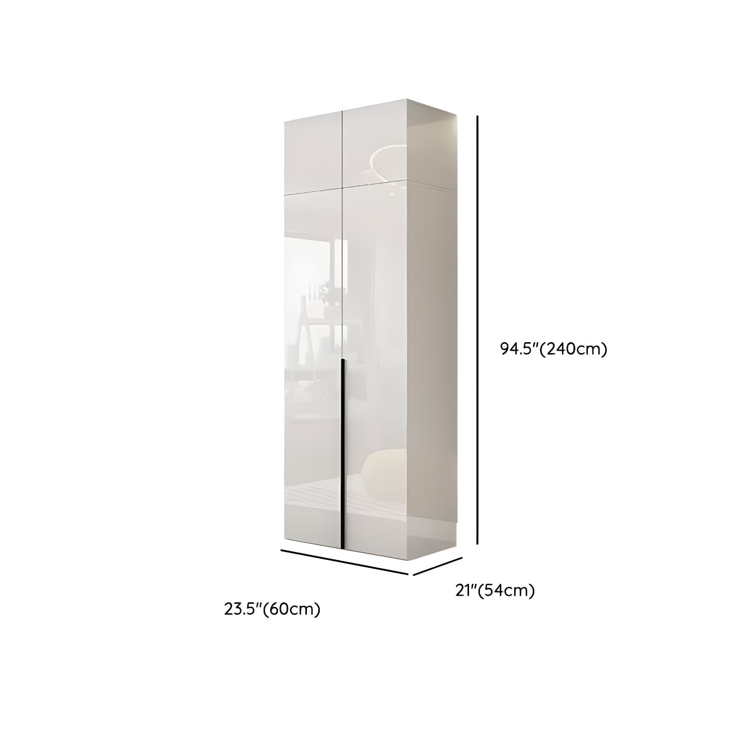 Modern white wood wardrobe armoire with hinged doors, clothing rod & shelves thumbnail 28