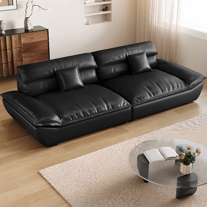 Contemporary Modern Solid Color Stain Resistant Standard/Single Sofa in Midnight Black, Seats 4/5/3 with 1 Pillow thumbnail 2