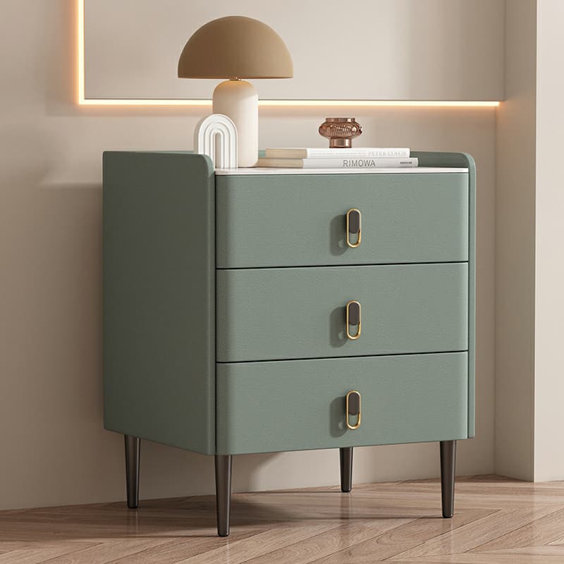 Modern Faux Leather Bachelor's Chest with Stone Countertop, 3 Drawers thumbnail 4