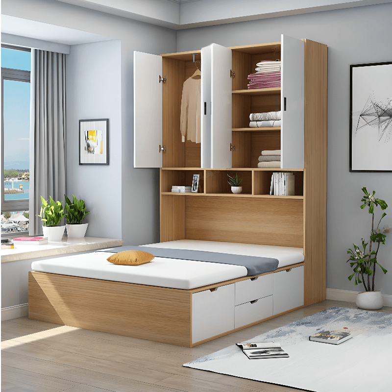 Natural Color Solid Color Storage Included with 4 Storage Boxes and Wardrobe for Bedroom thumbnail 3