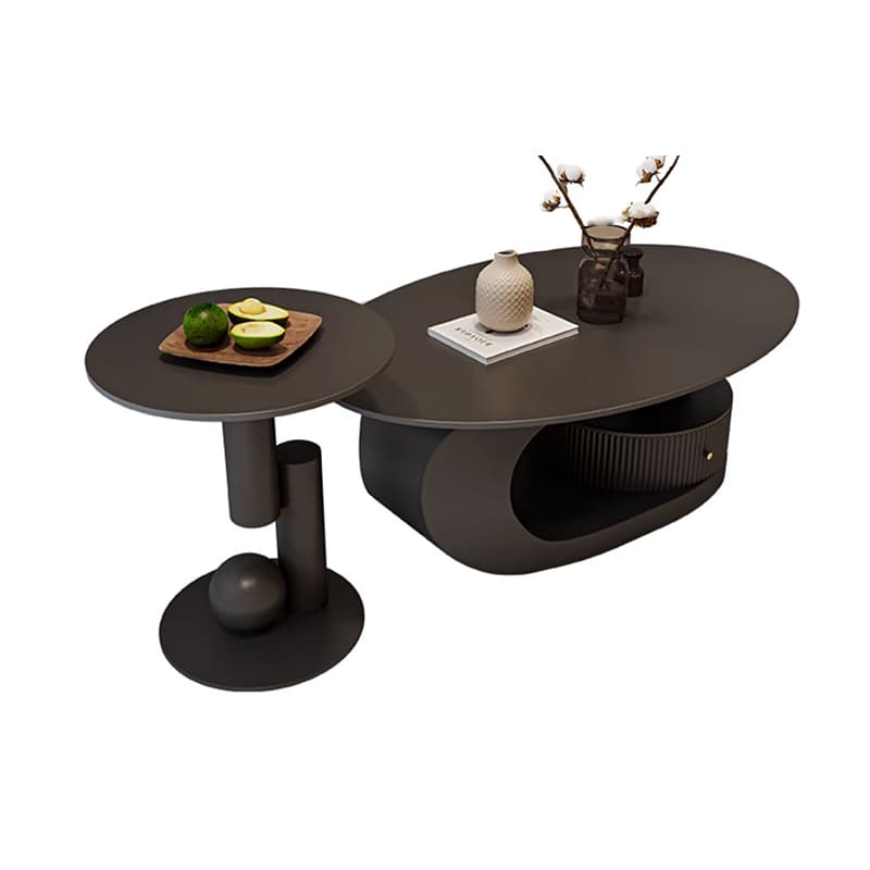 Modern Oval Stone Top Coffee Table, Abstract Iron Base, Scratch Resistant thumbnail 8