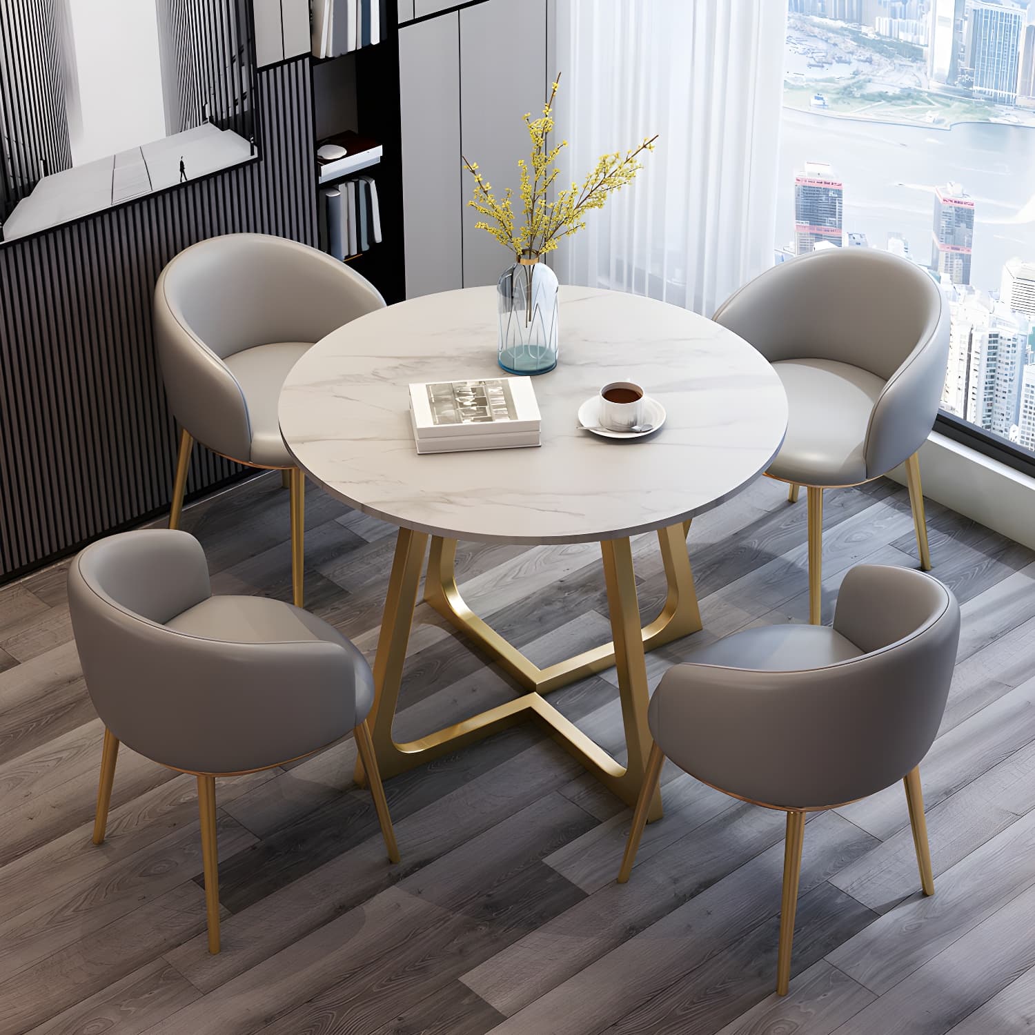 Sintered Stone Top Modern White Table for Restaurant Round Dining Table with Pedestal Base