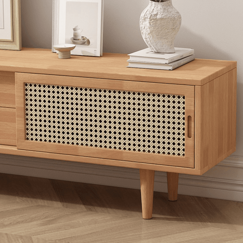Simplistic Oak Wood TV Stand with 2 Drawers and 2 Cabinets thumbnail 12