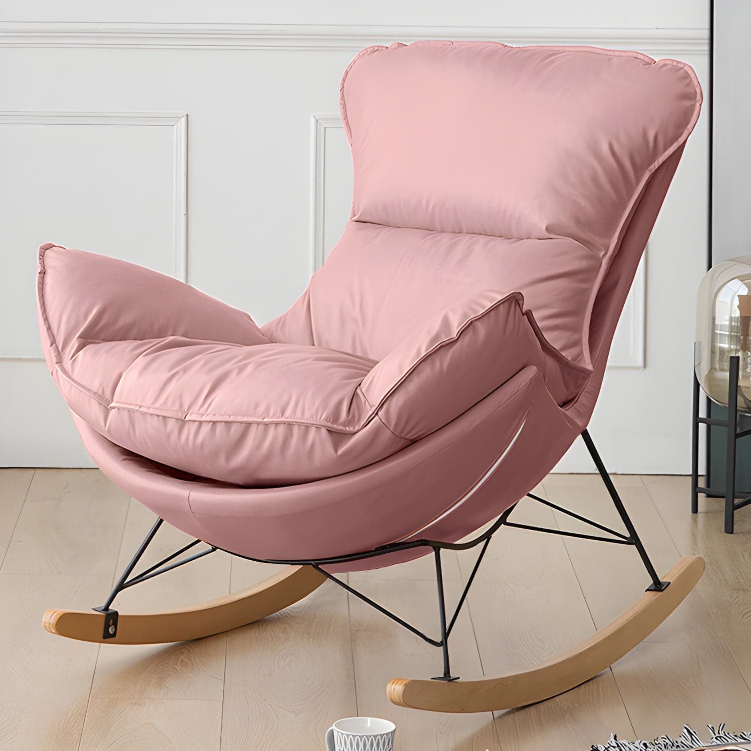 Stylish and Comfortable Modern Upholstered Rocking Chair with Removable Back Cushion thumbnail 9
