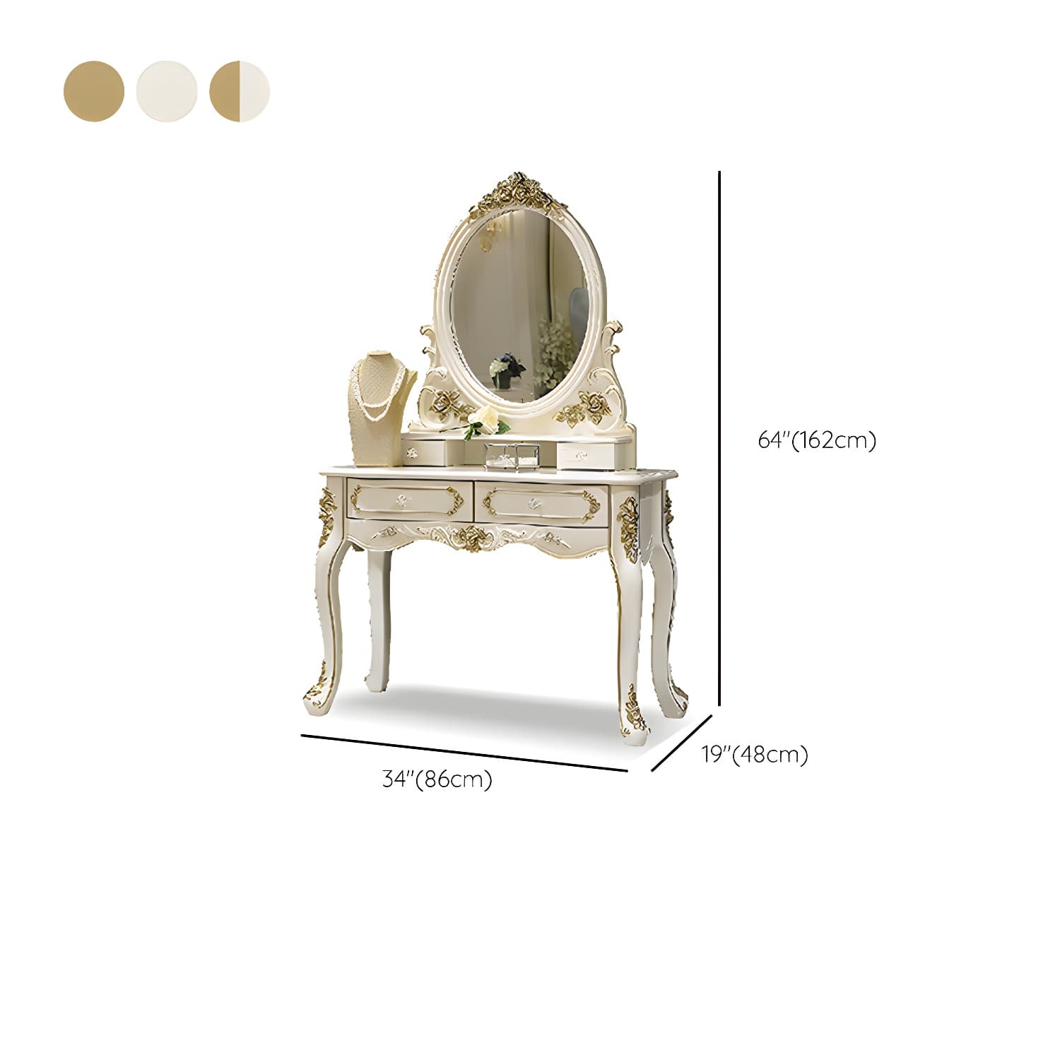 Victorian Makeup Vanity Desk Wood Makeup Vanity Set with Drawer thumbnail 18