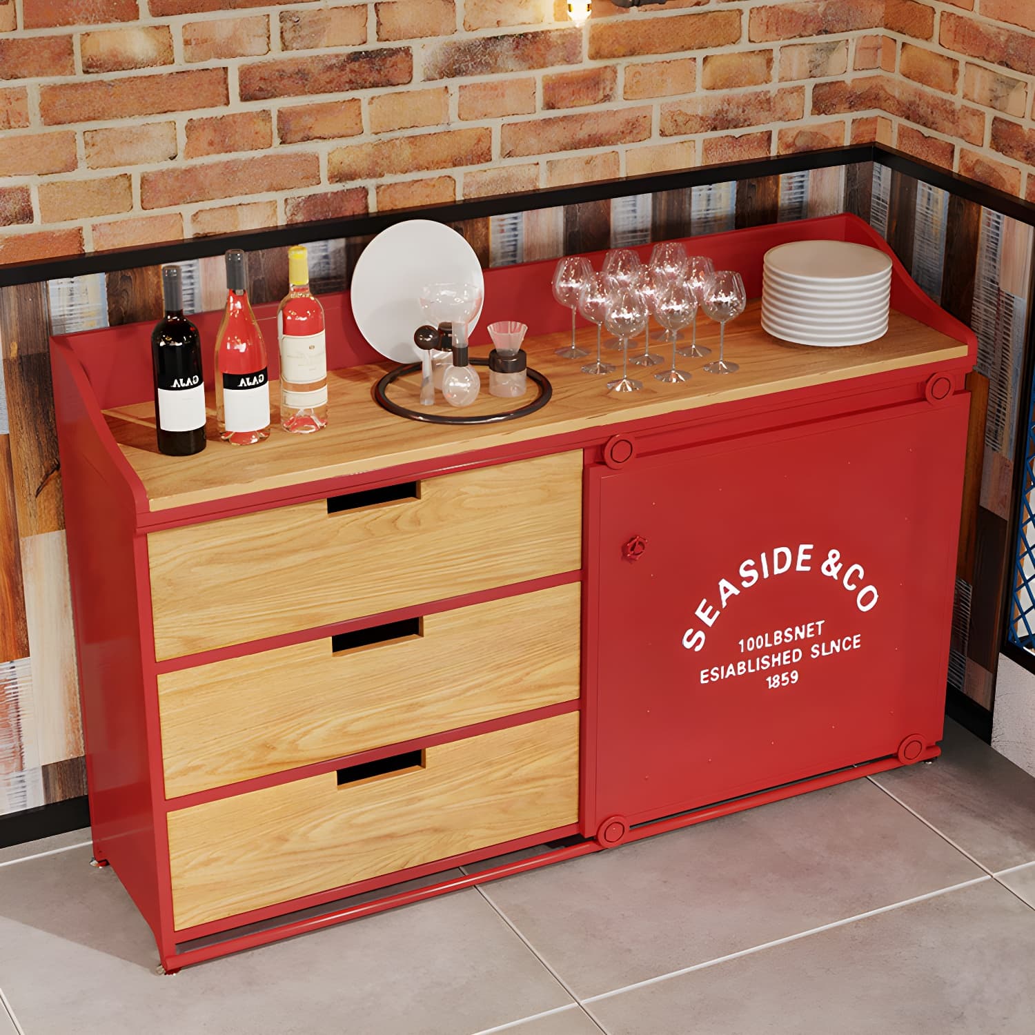 Industrial Metal Sideboard with Drawers, Cabinets, and Open Storage - 3 Drawers, 1 Interior Shelf thumbnail 15