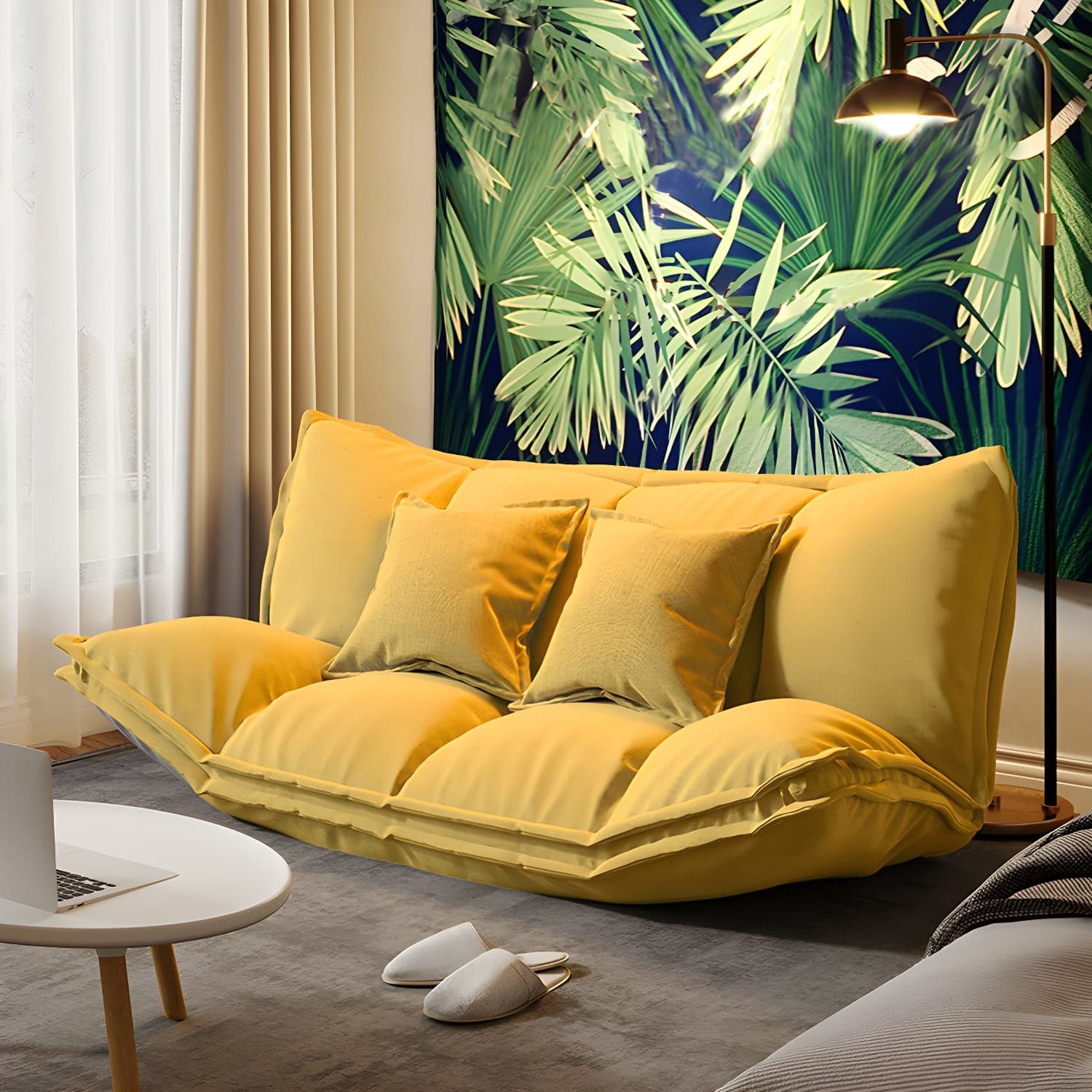 Modern Tight Back Convertible Sleeper Sofa Fabric Armless Solid Color Sofa thumbnail 8