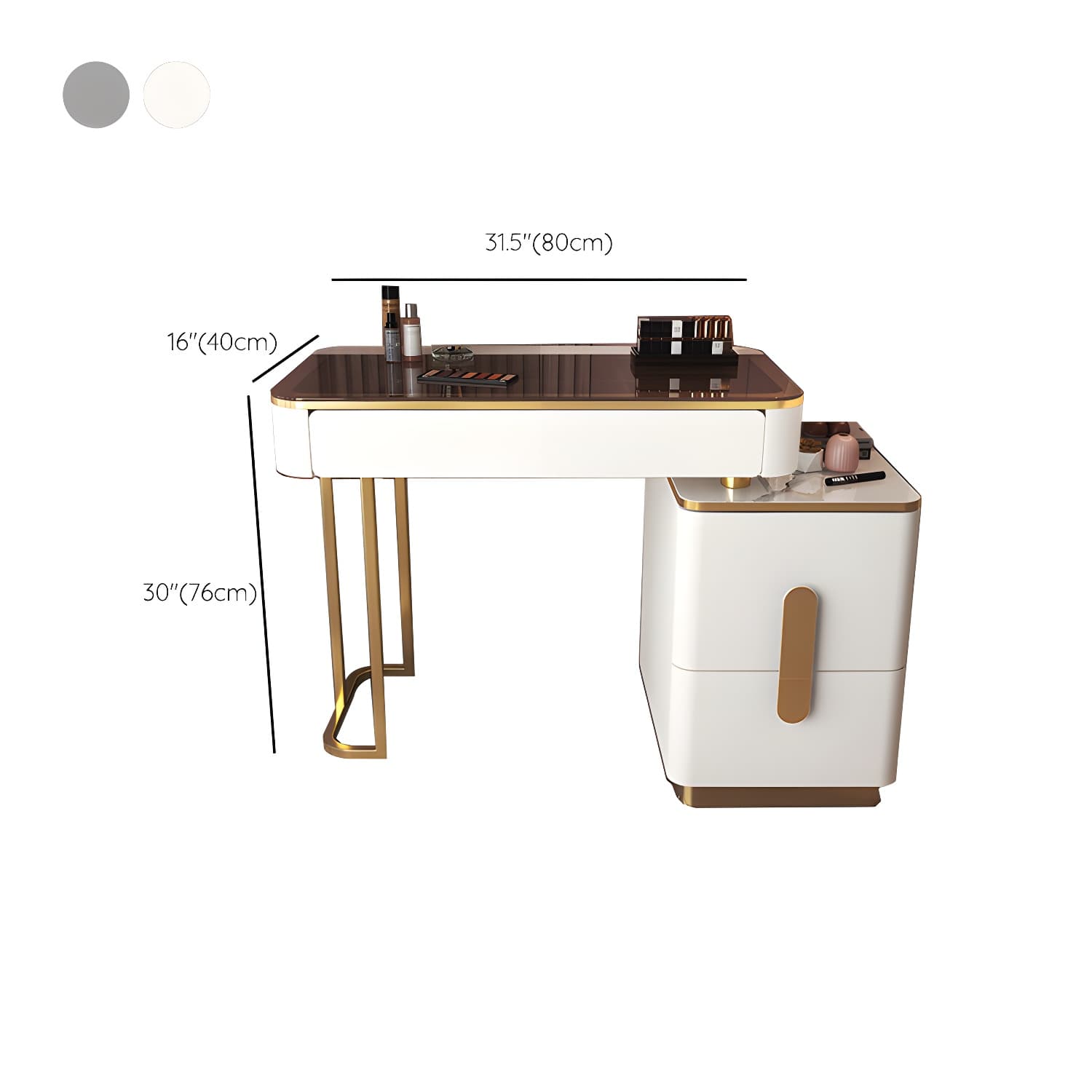 Glass Top Make-up Vanity Wood Dressing Table with Storage Drawers thumbnail 16