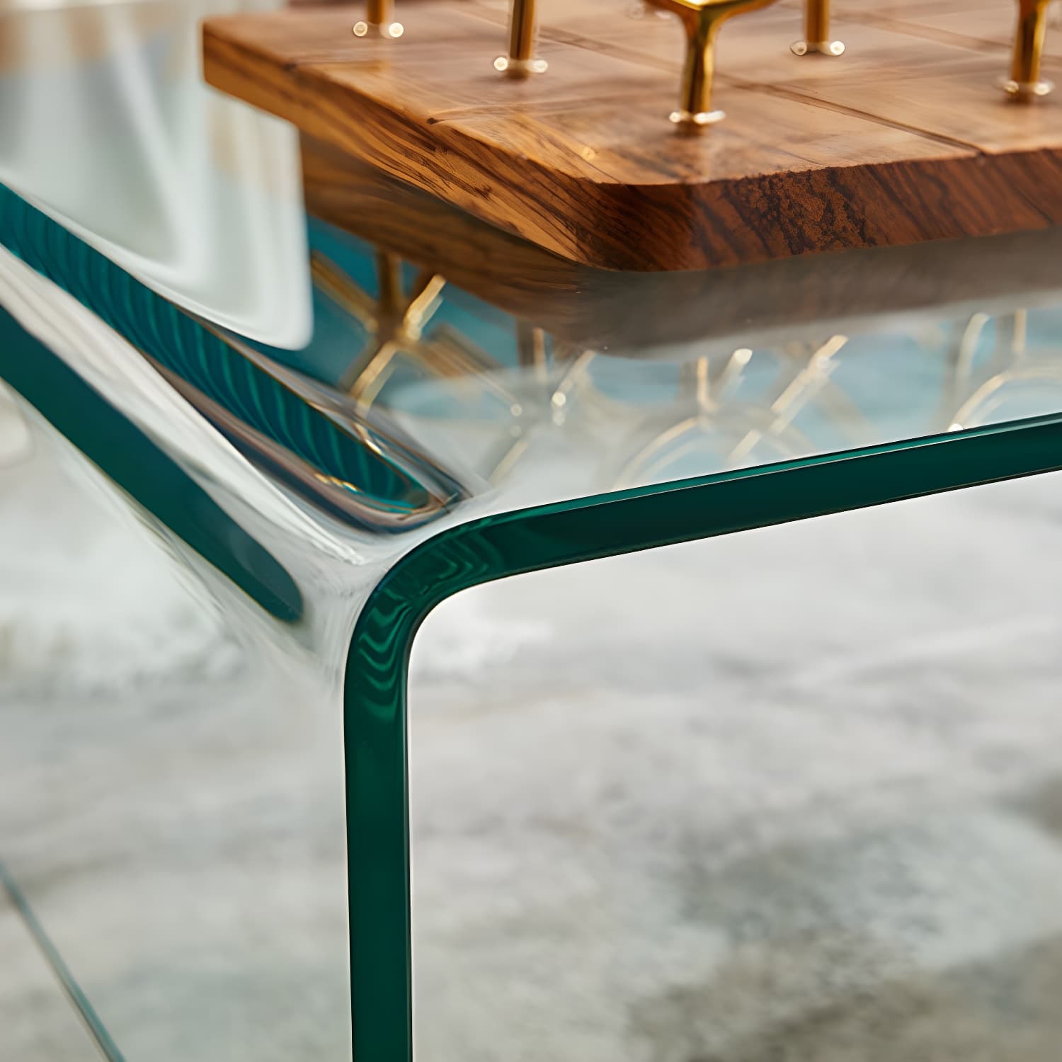 Modern Rectangle Glass Coffee Table Sled Base Cocktail Table with Shelf thumbnail 4
