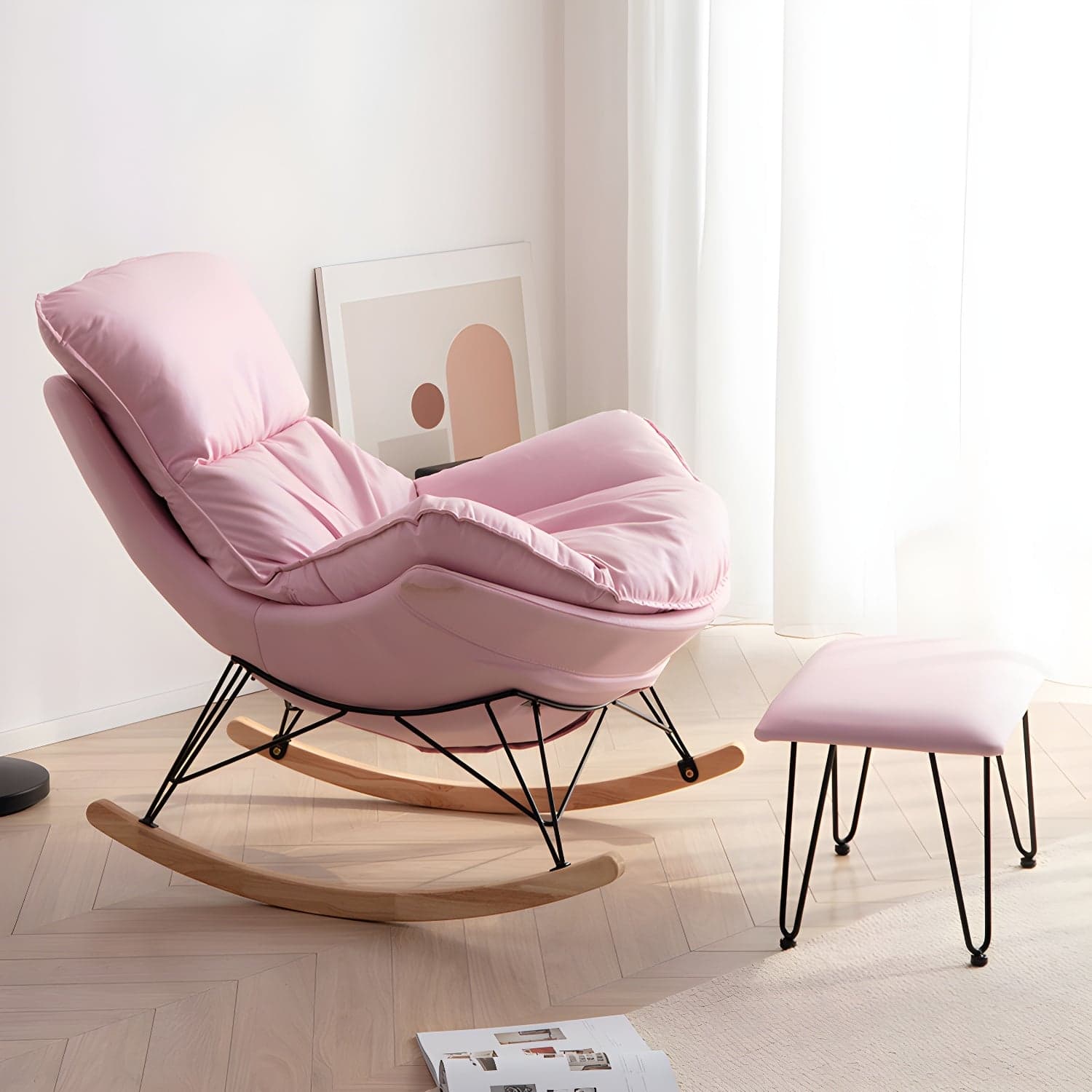 Stylish and Comfy Modern Rocking Chair with Natural Wood Legs and Slipcover thumbnail 5