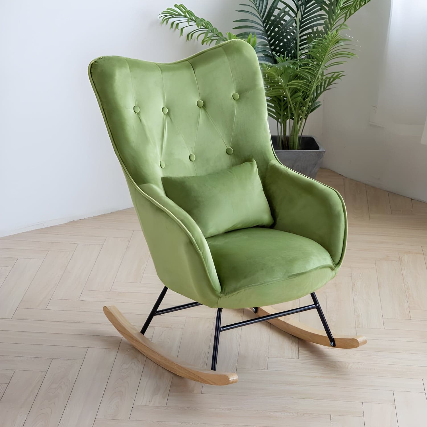 Scandinavian Rocking Chair with Wing Back and Wood Legs, Pillow Included thumbnail 3