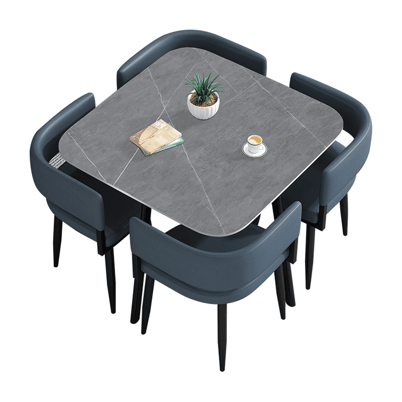 Circular Dining Table Set with a Slate Tabletop in White/Gray/Coal, Back and Cushion Chair for Dining Table for 4 in a Simple Style thumbnail 40