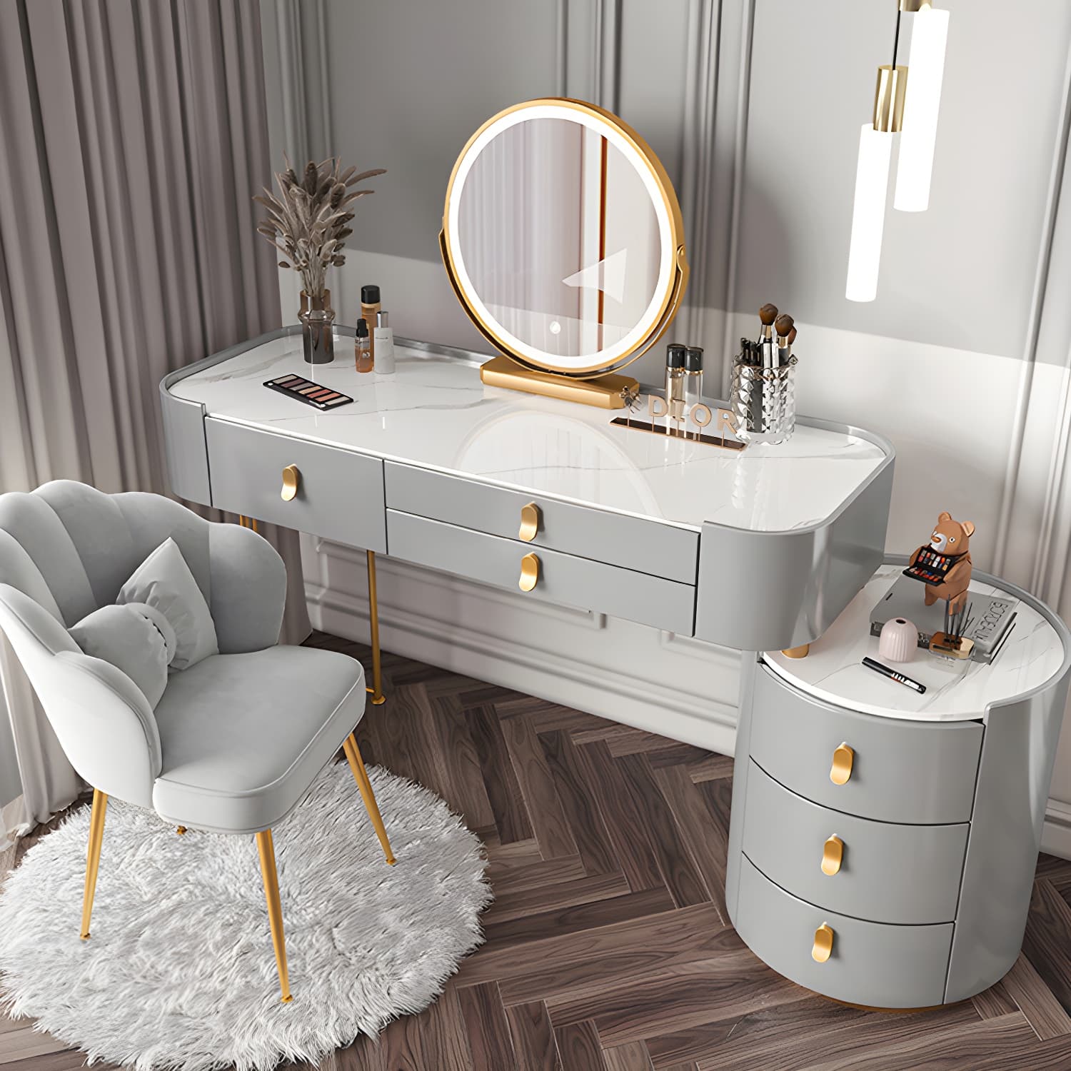 Glass/Stone Dresser Modern Make-up Vanity with 5/6 Storage Drawers thumbnail 12