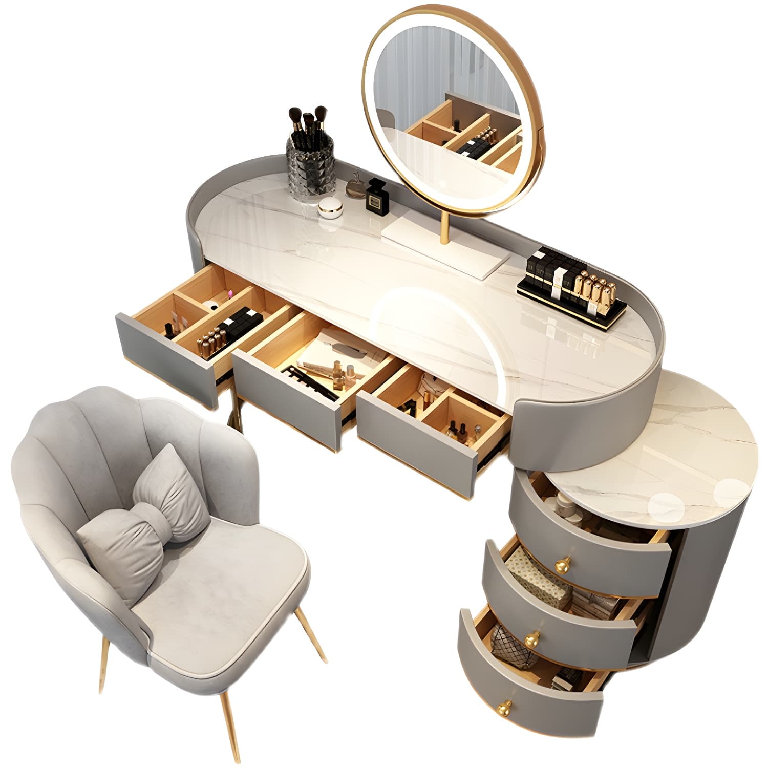 Wooden Makeup Vanity Desk Lighted Mirror Vanity Dressing Table Set with Drawer thumbnail 10