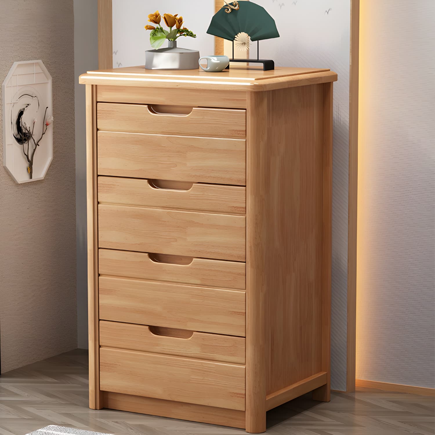 Traditional Wood Dresser with Drawers in Narrow Design and Rubberwood Material thumbnail 6