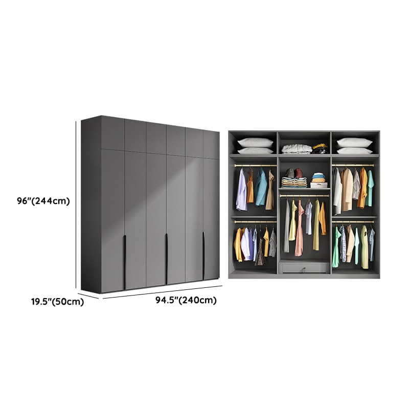 Contemporary Grey Wood Storage Wardrobe with Clothing Rod and Black Handles thumbnail 20