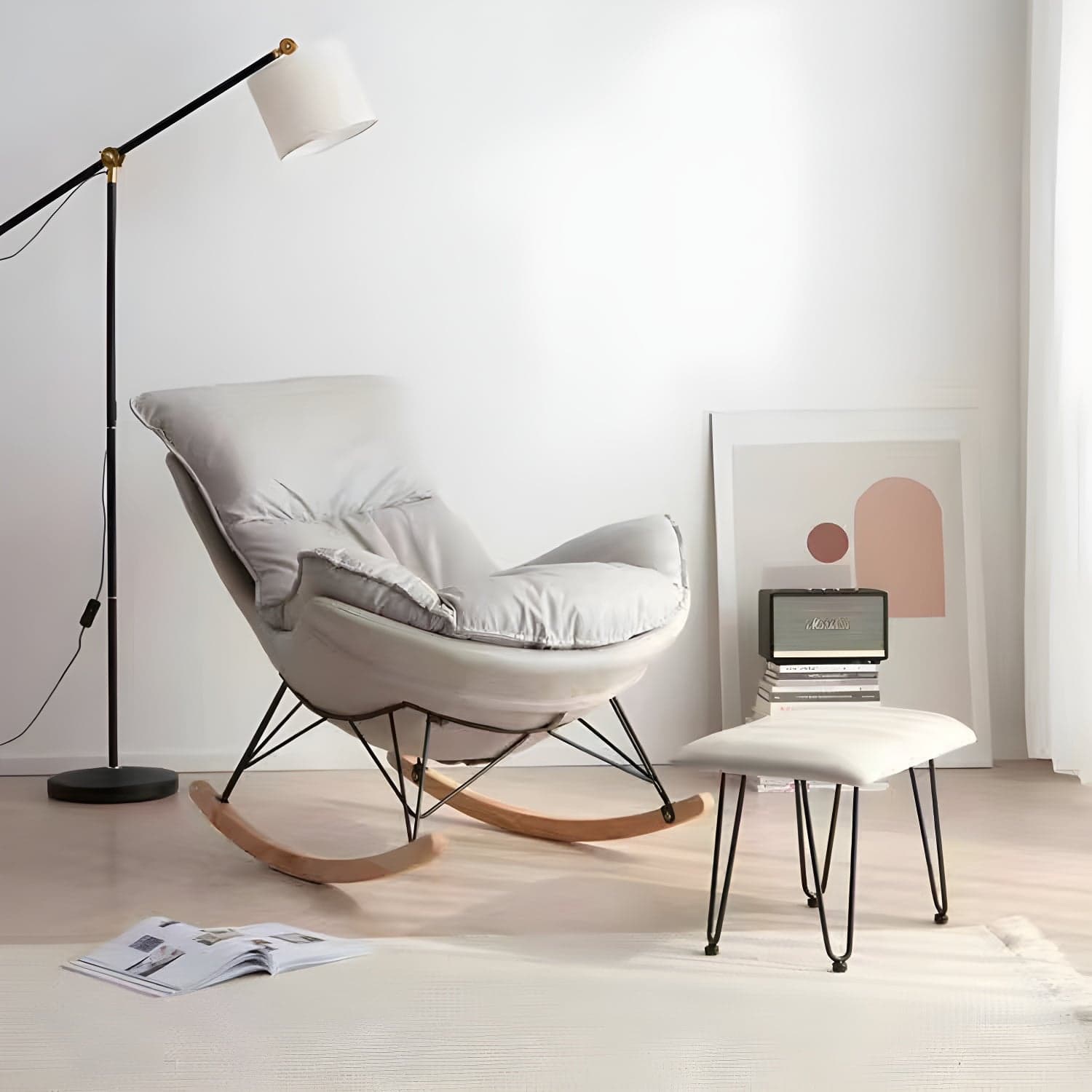 Modern Plain Rocking Chair Faux Leather Water Resistant Chair with Ottoman - image 3