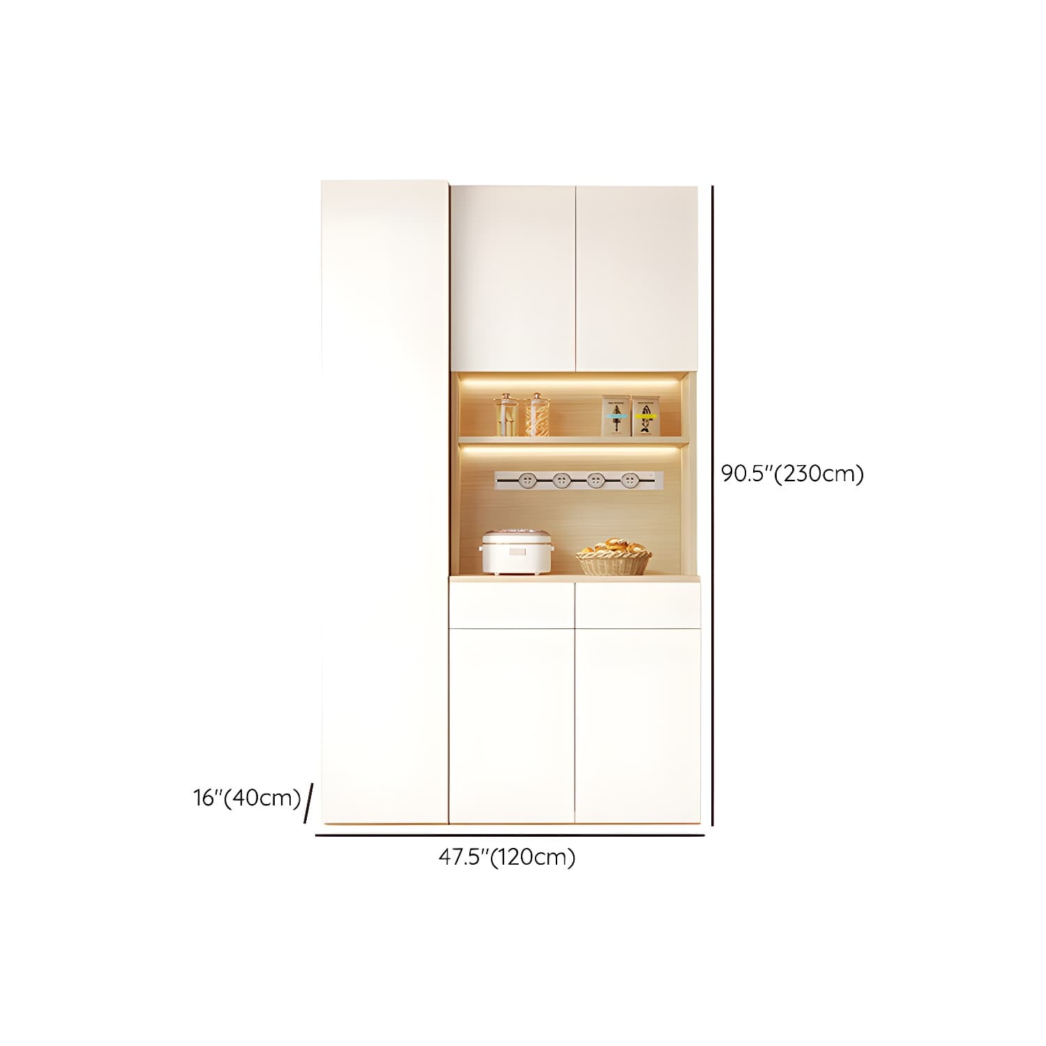 Scandinavian White Wood Buffet Sideboard Cabinet with Cabinets and Shelves thumbnail 15