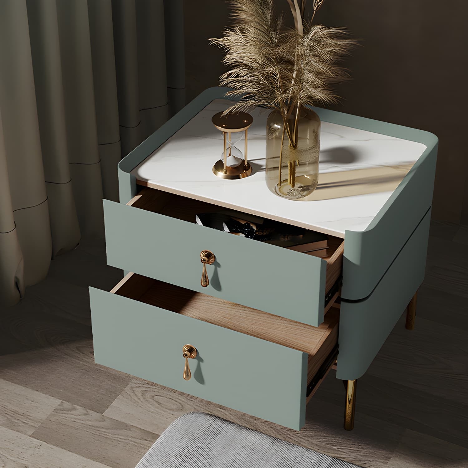 Glam 2-Drawer Nightstand Glass Top 19 Inch H Legs Included Night Table thumbnail 4
