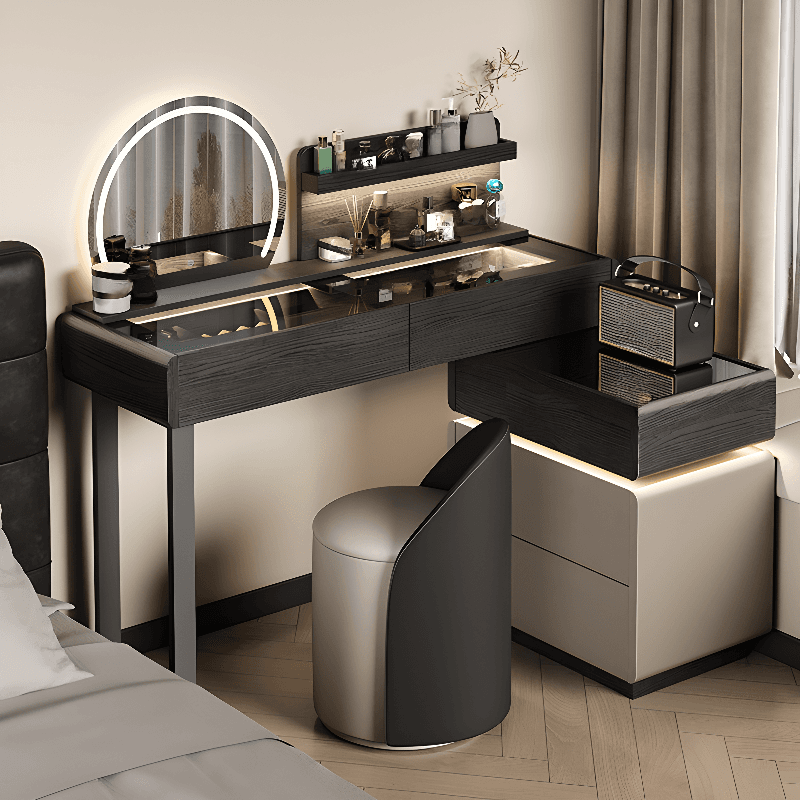 Multi-Purpose Tan Vanity Set with Lighting, Scalable 2-in-1 Adjustable Touch and Brightness thumbnail 1