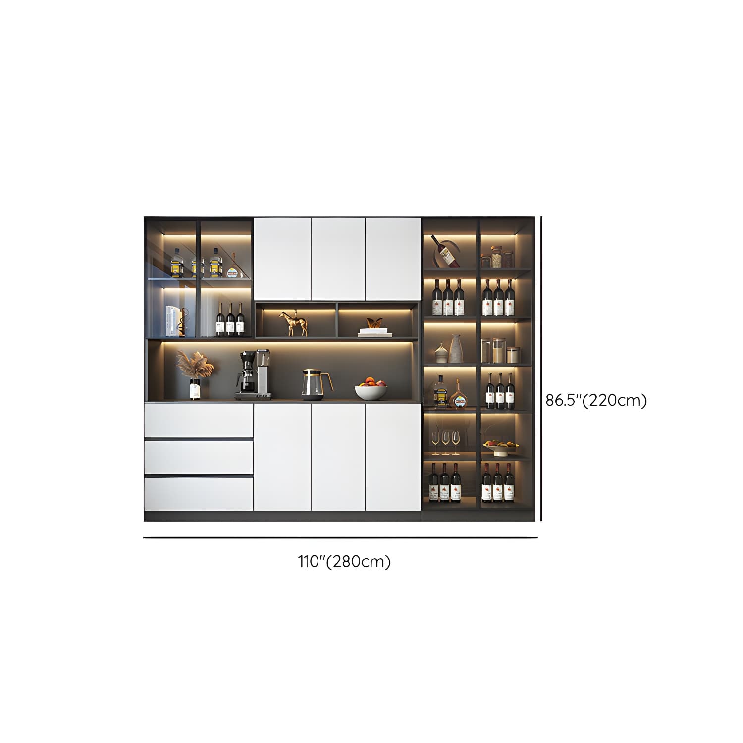 Modern Glass Adjustable Shelving Doors Wood Sideboard Cabinet with Cabinets and Drawers thumbnail 24
