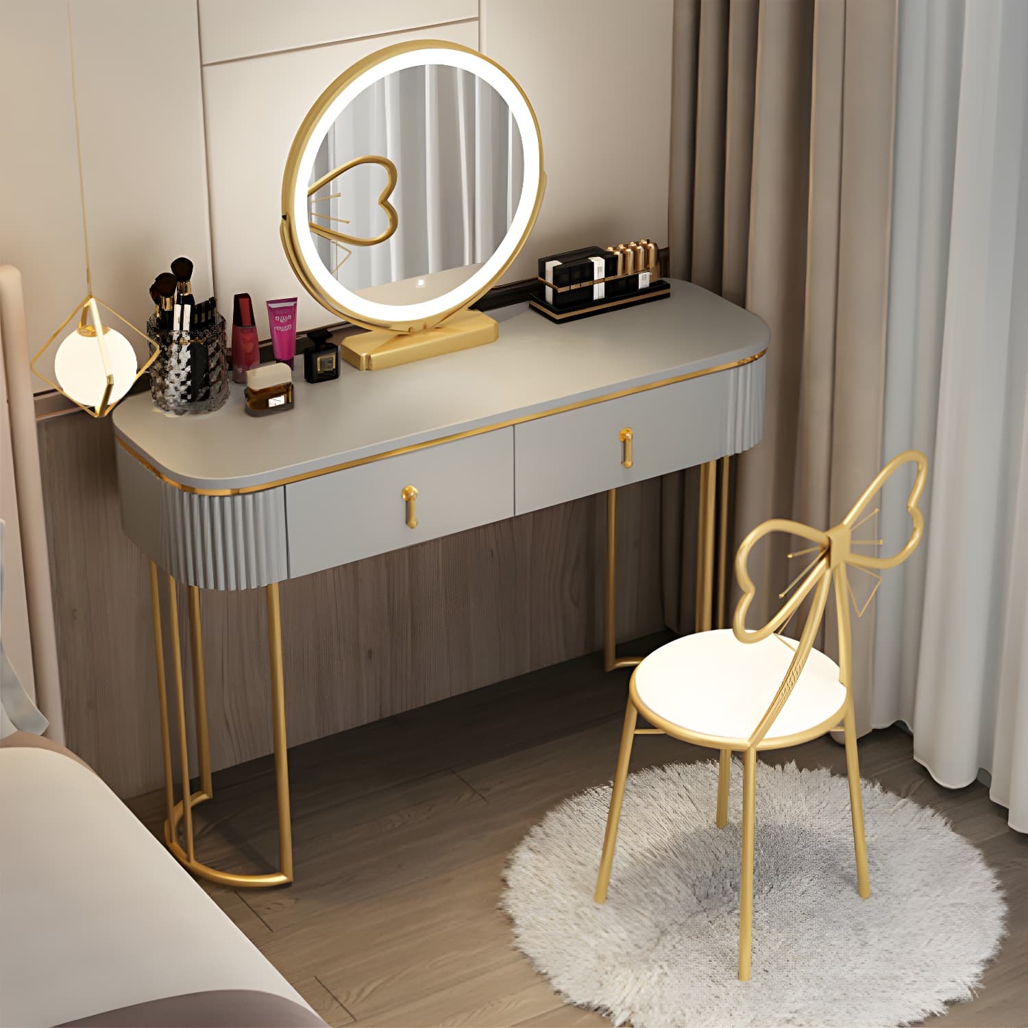 Glam 29.52" Height Makeup Vanity Set with Drawer and Mirror Vanity thumbnail 7