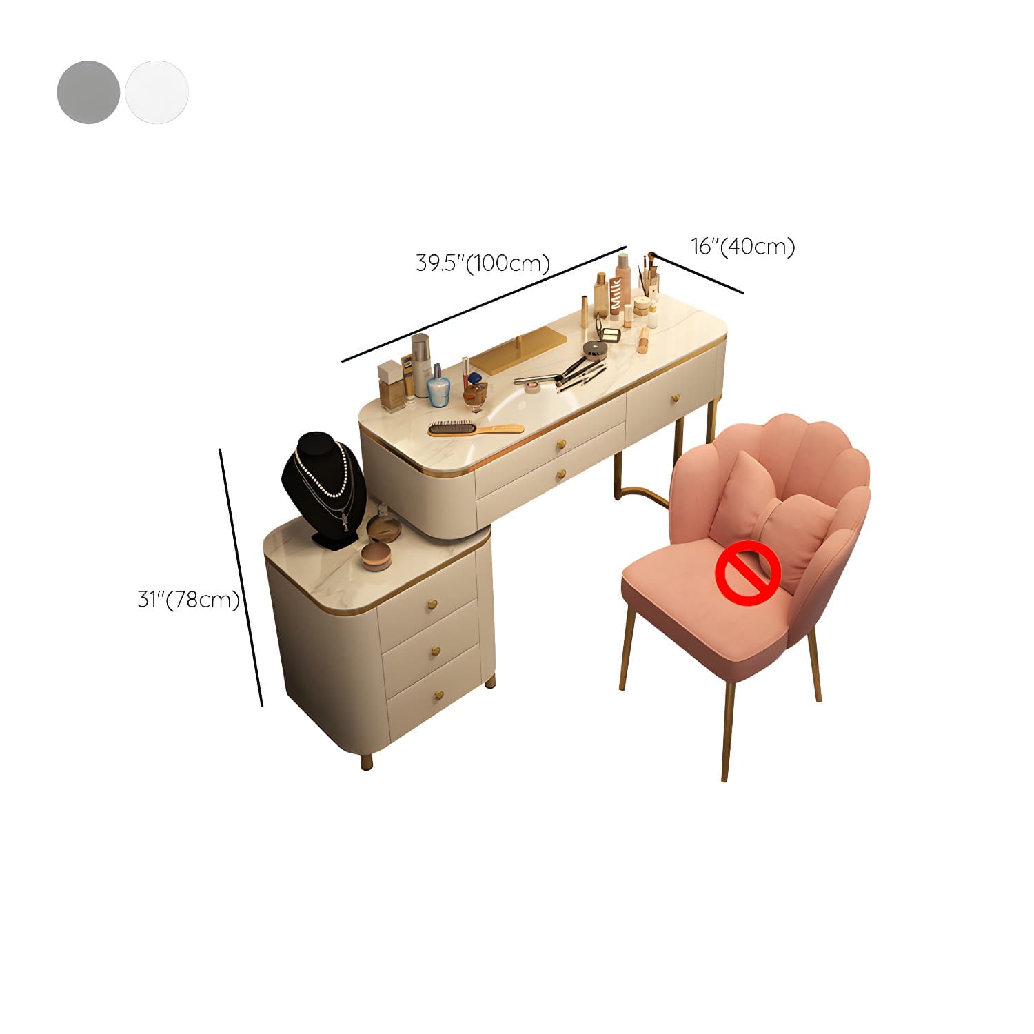 Scandinavian Wooden Vanity Desk in White Modern with Drawers Dressing Table thumbnail 16