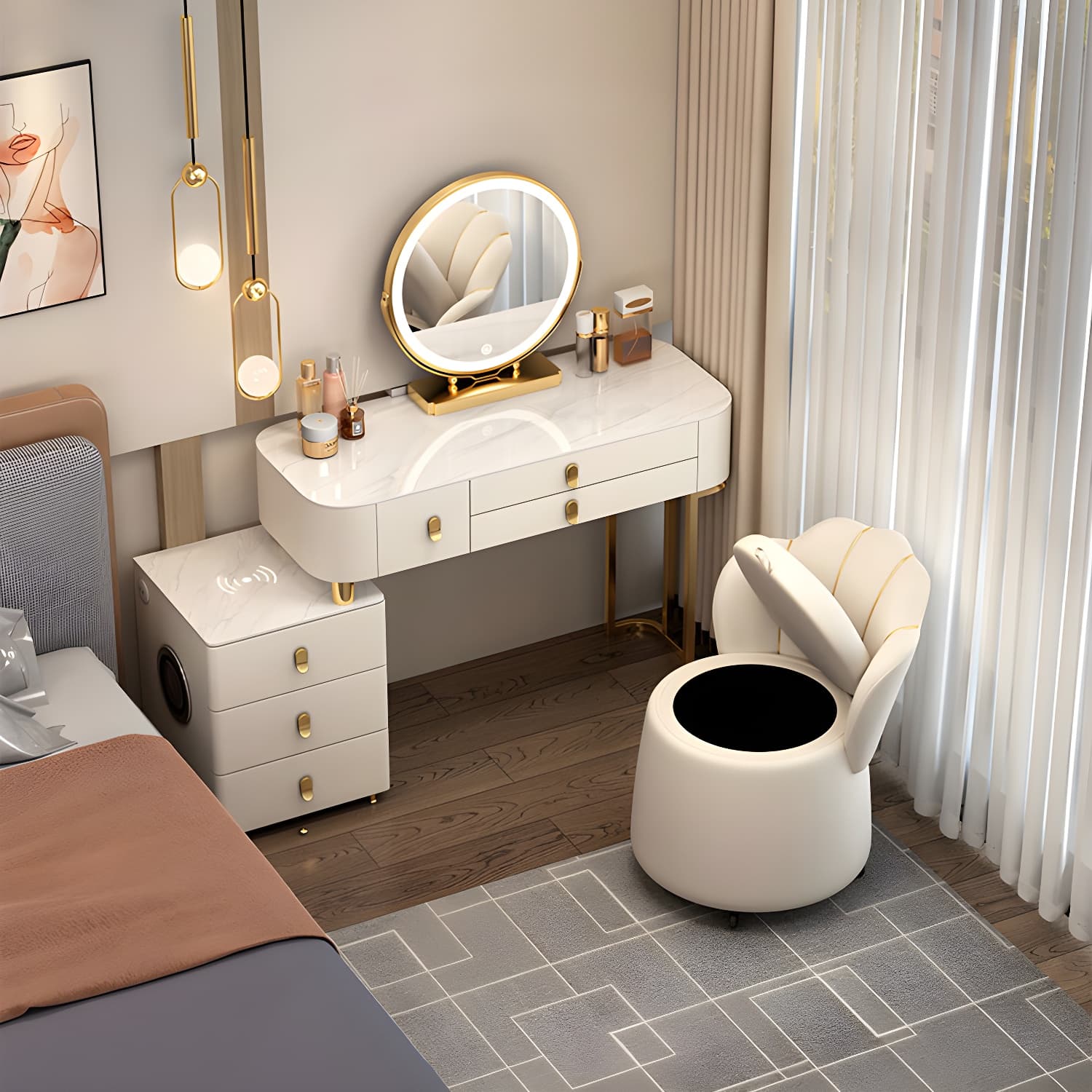Lighted Mirror Vanity Dressing Table Set with Storage Drawers thumbnail 6