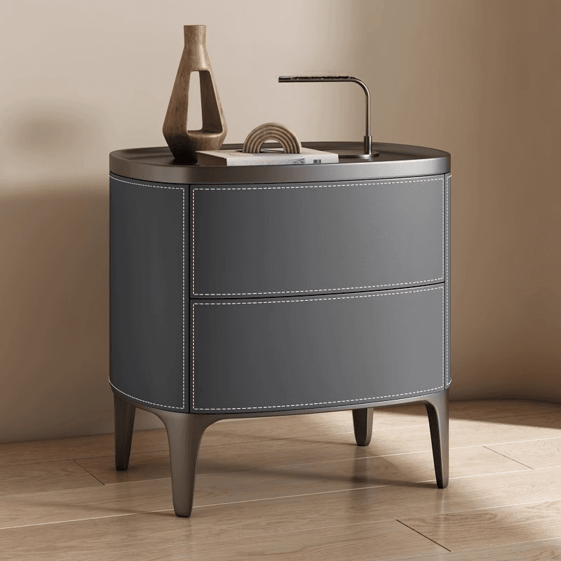 Contemporary 2 Tiers Drawer Storage Bedside Table with Real Wood Countertop thumbnail 2