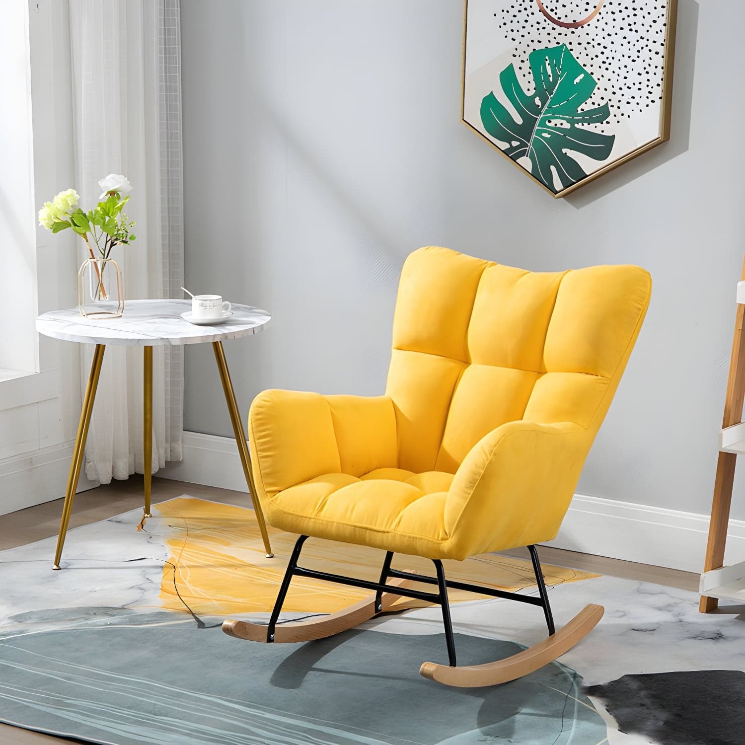 Modern Upholstered Rocking Chair Wingback Rocker Chair for Living Room thumbnail 6