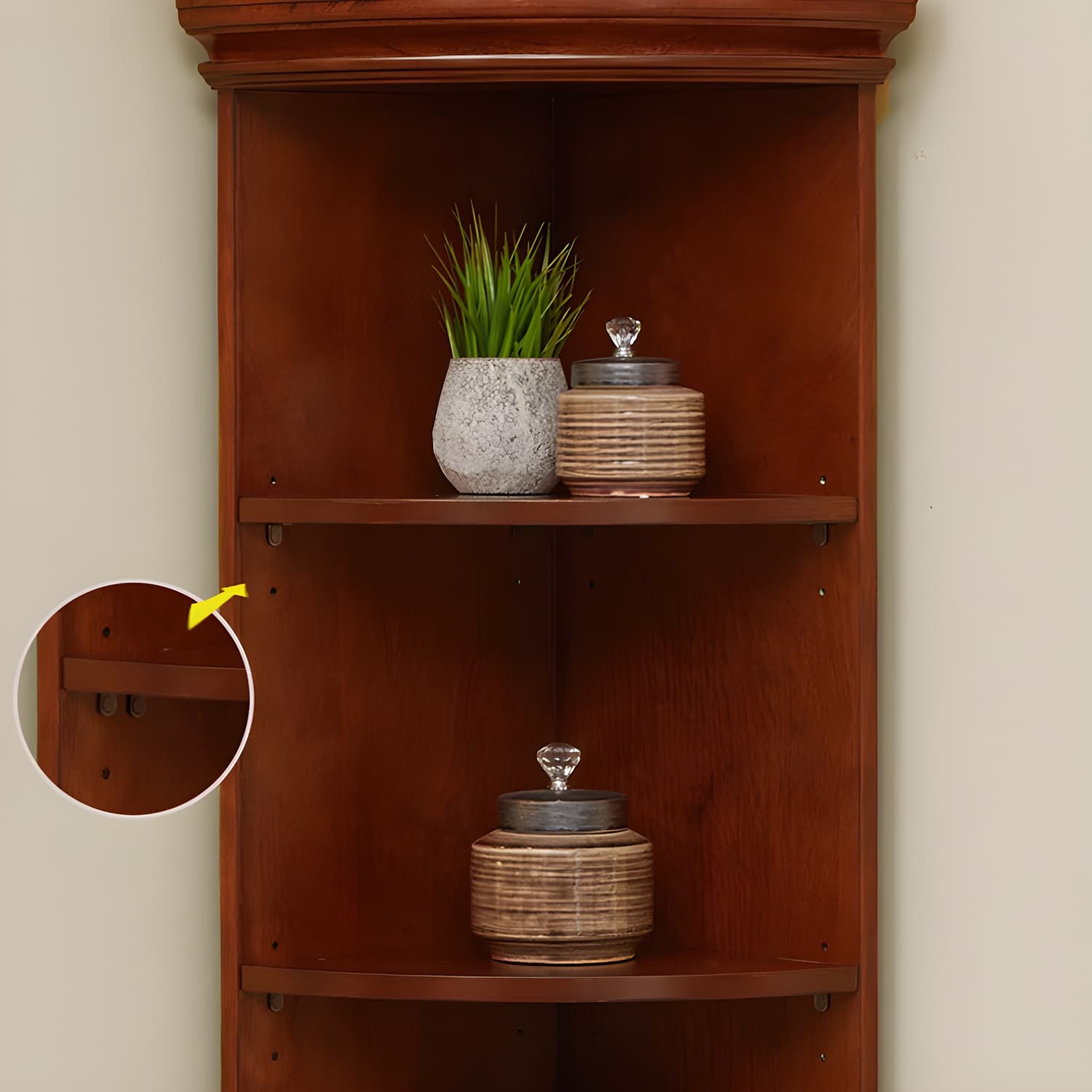 Solid Wood Triangle Corner Cabinet in Rubber Wood with Storage Shelves thumbnail 11