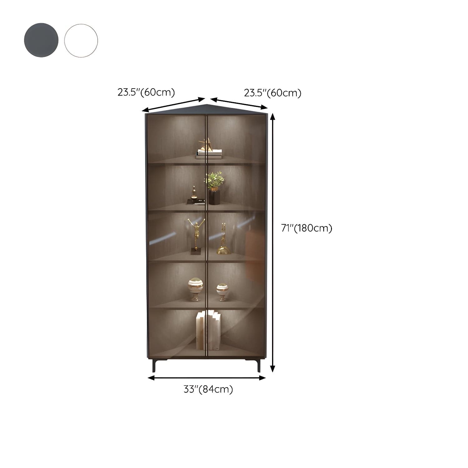 Scandinavian Corner Accent Cabinet with Glass Doors and Black Metal Base - Small Size thumbnail 18