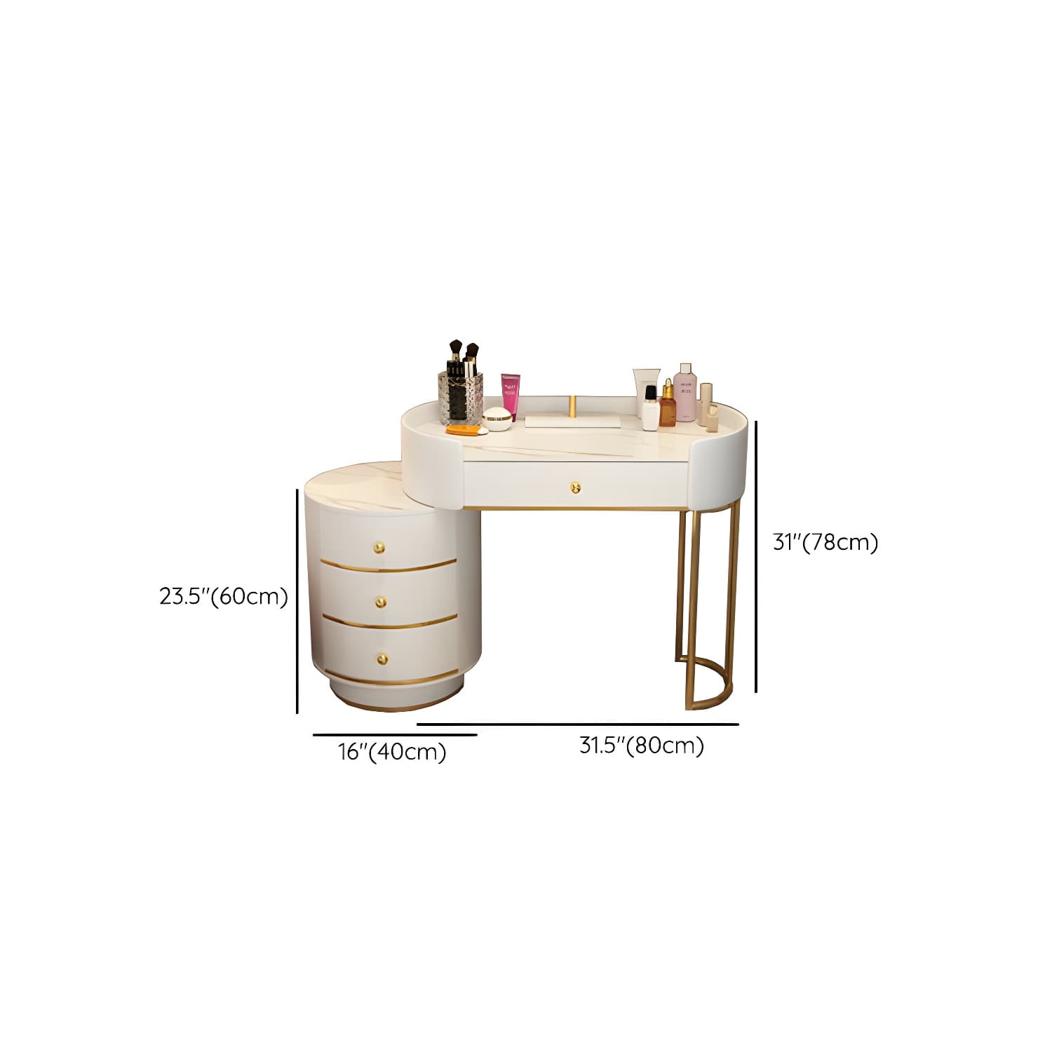 Lighted Mirror Makeup Counter Bedroom Makeup Vanity Desk Table with Drawer thumbnail 19