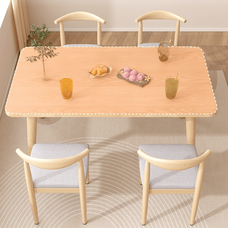 Dining Table Set with Rectangular Recycled Wood Fixed Table and Padded Chair Back in White/Auburn/Unfinished thumbnail 5