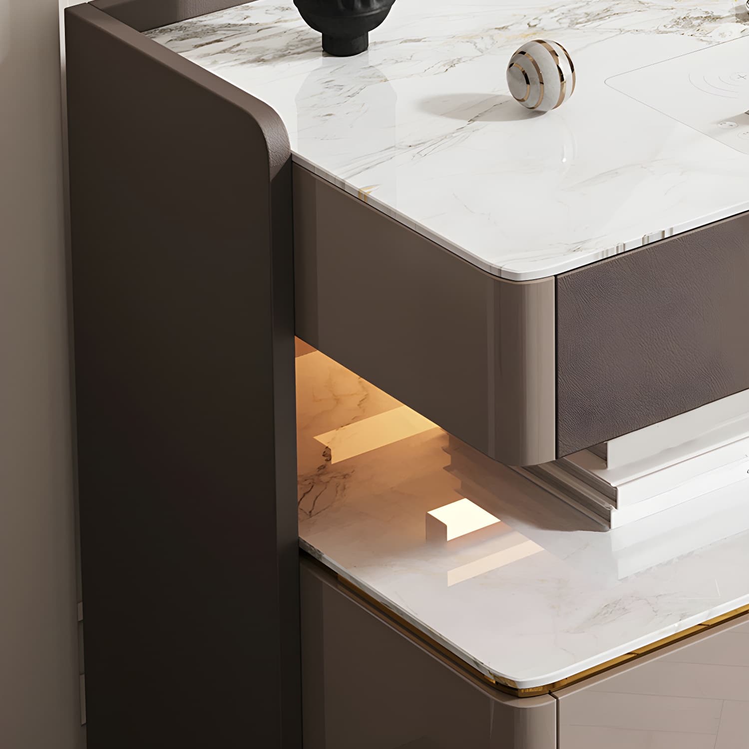 3-Drawer Nightstand with USB charging 21.65" Tall Faux Leather Nightstand thumbnail 12