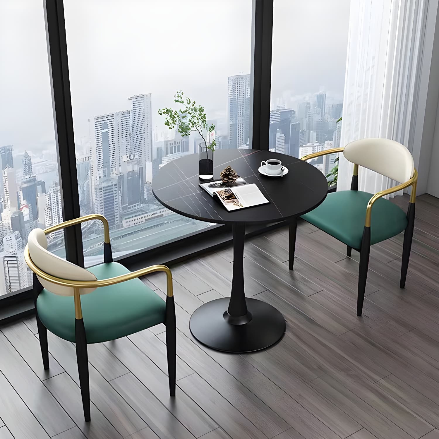 Contemporary Metal Dining Chair Black Legs Dining Room Arm Chair thumbnail 11