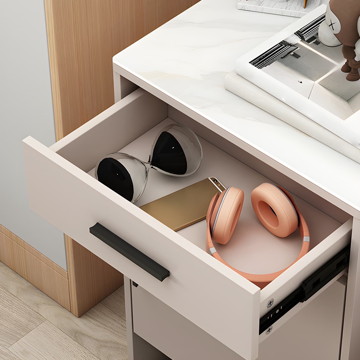 Modern Stone Top Accent Cabinet with Drawer Storage Cabinet 18.9" Long thumbnail 7