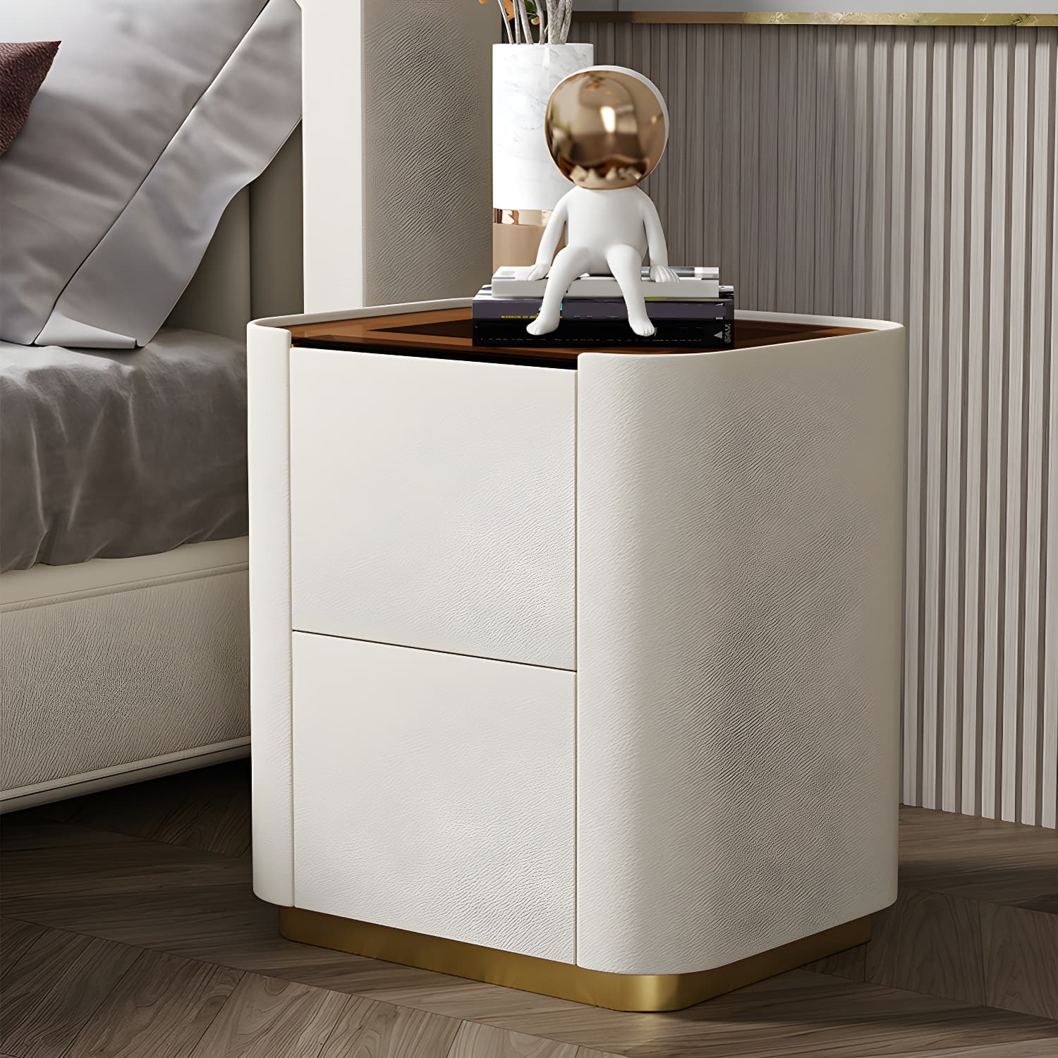 Wooden Nightstand with Tempered Glass 21.65" Tall 2 - Drawer Nightstand thumbnail 9