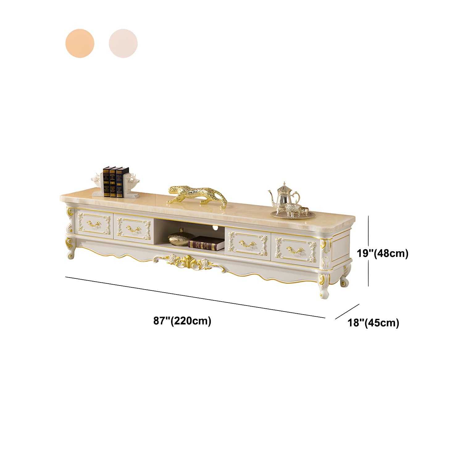 Traditional Marble Top TV Cabinet Solid Wood Crafted TV Stand for Living Room thumbnail 14