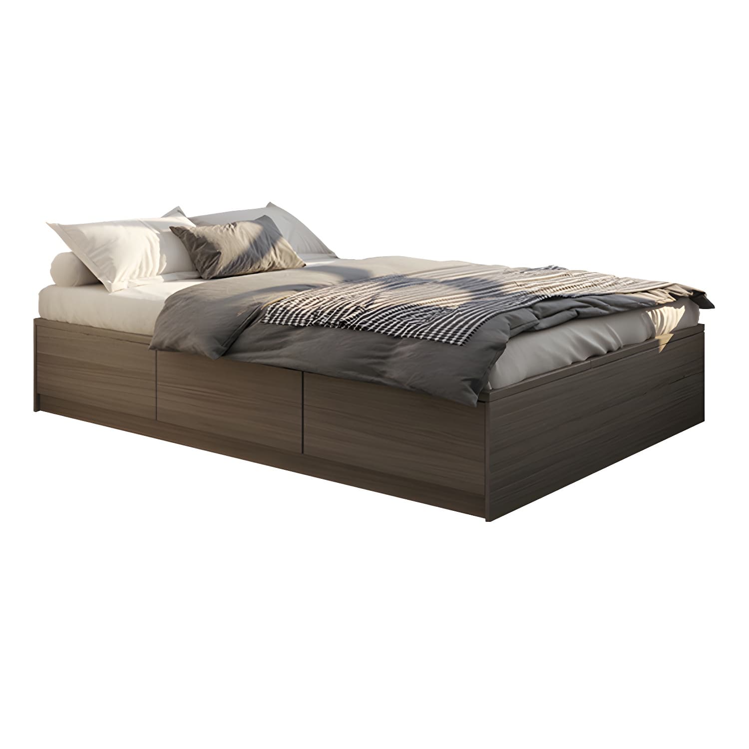 Light Brown Platform Bed Scandinavian 13.77" Tall Bed Frame with Storage Drawers thumbnail 5