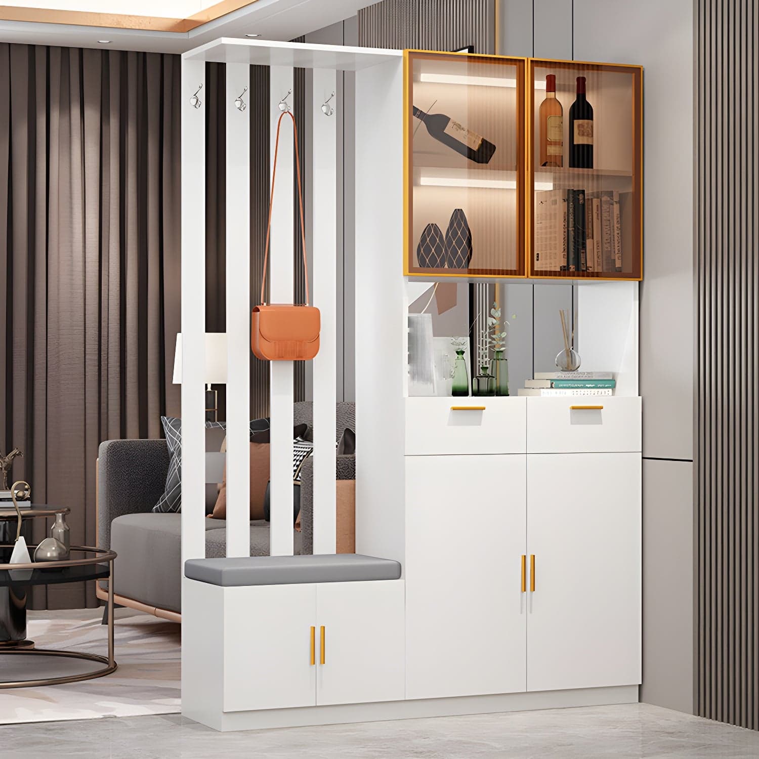 Contemporary 3-door Wooden 11.81" Wide Accent Cabinet with Drawer thumbnail 3