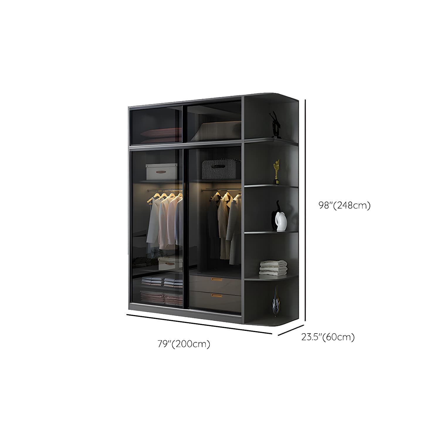 Black Wardrobe Cabinet Contemporary Glass Wardrobe Armoire for Home thumbnail 27